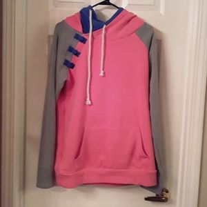 Pink and blue double hooded hoodie